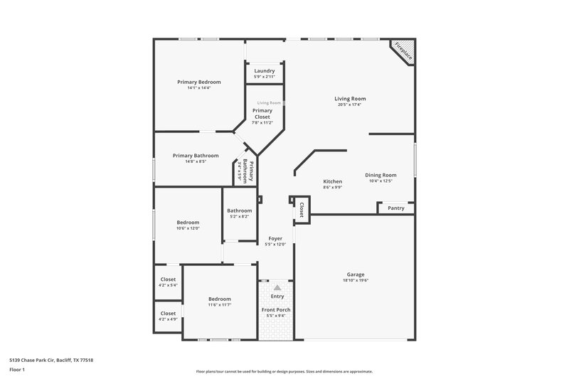 1,855/Mo, 5139 Chase Park Cir Bacliff, TX 77518 Floor Plan View