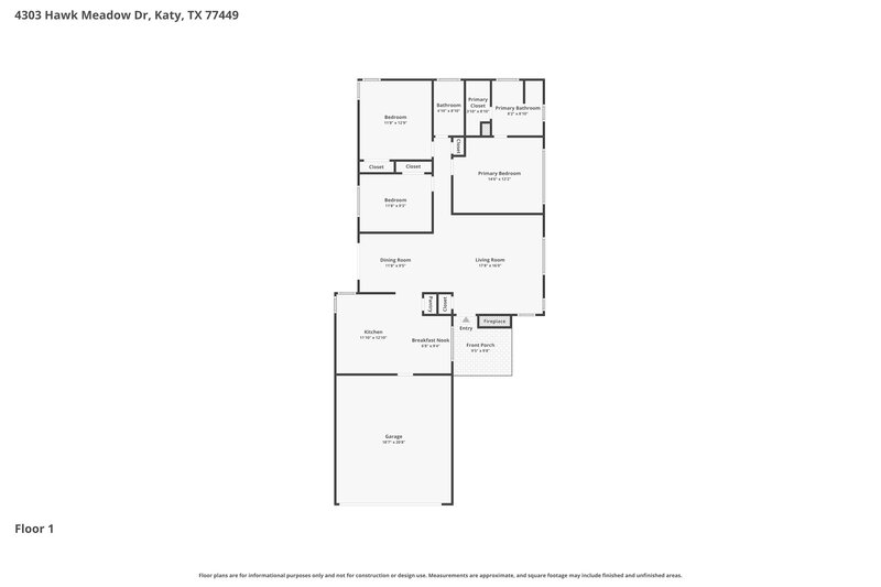 1,805/Mo, 4303 Hawk Meadow Drive Katy, TX 77449 Floor Plan View