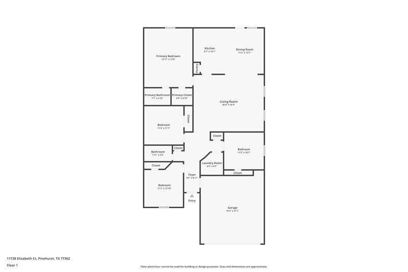 1,780/Mo, 11738 Elizabeth Court Pinehurst, TX 77362 Floor Plan View