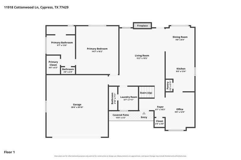2,390/Mo, 11918 Cottonwood Lane Cypress, TX 77429 Floor Plan View