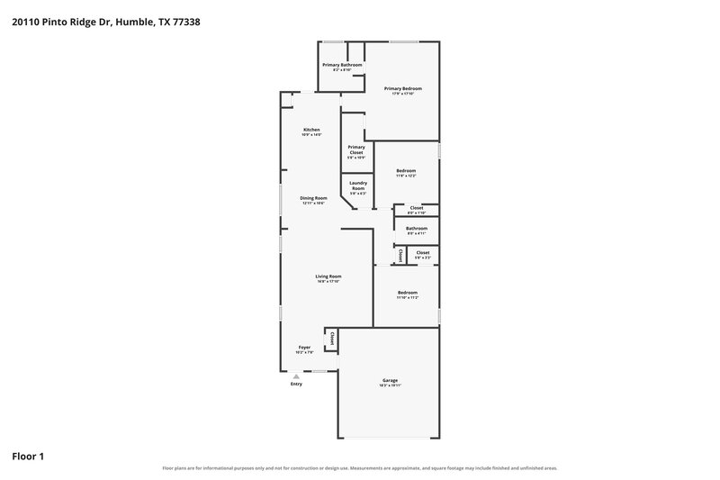 1,750/Mo, 20110 Pinto Ridge Drive Humble, TX 77338 Floor Plan View