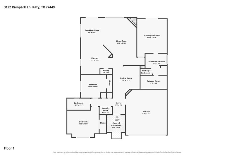 1,980/Mo, 3122 Rainpark Lane Katy, TX 77449 Floor Plan View