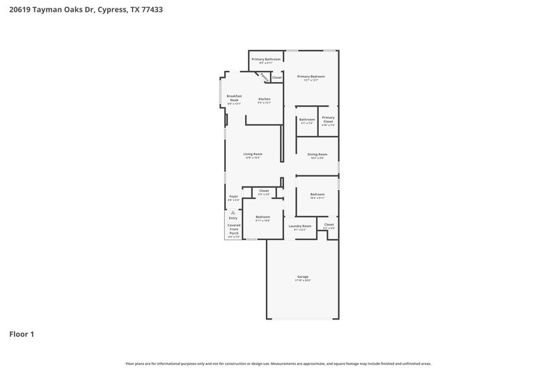 1,725/Mo, 20619 Tayman Oaks Drive Cypress, TX 77433 Floor Plan View