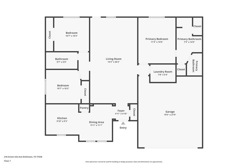1,990/Mo, 216 Green Isle Ave Dickinson, TX 77539 Floorplan View