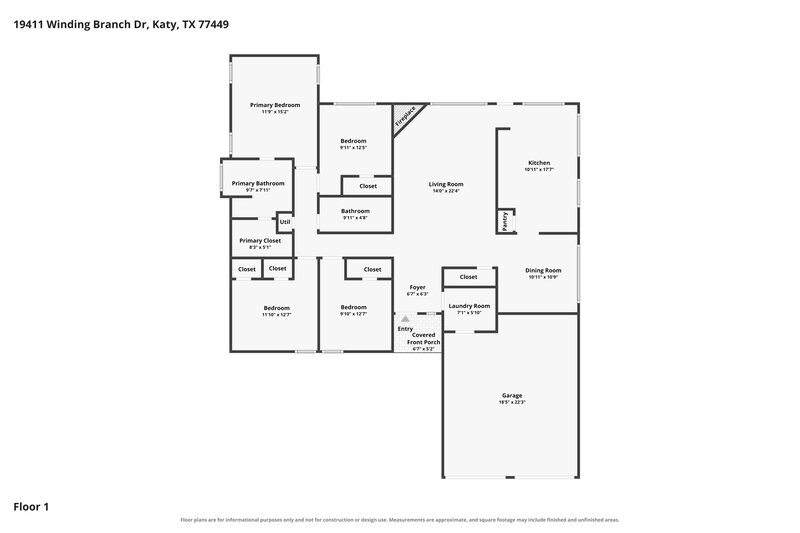 1,810/Mo, 19411 Winding Branch Drive Katy, TX 77449 Floorplan View