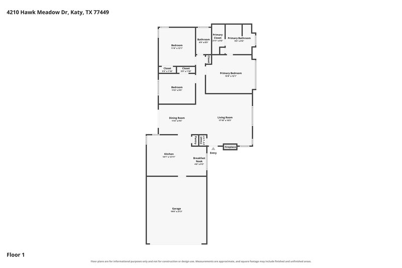 1,815/Mo, 4210 Hawk Meadow Dr Katy, TX 77449 Floor Plan View