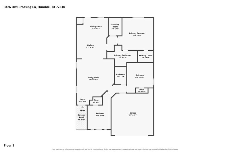 1,785/Mo, 3426 Owl Crossing Ln Humble, TX 77338 Floor Plan View