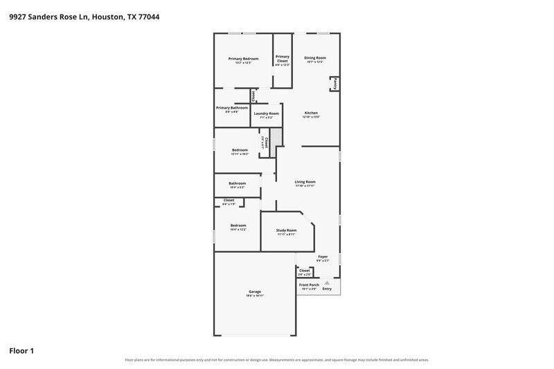 1,885/Mo, 9927 Sanders Rose Ln Houston, TX 77044 Floor Plan View