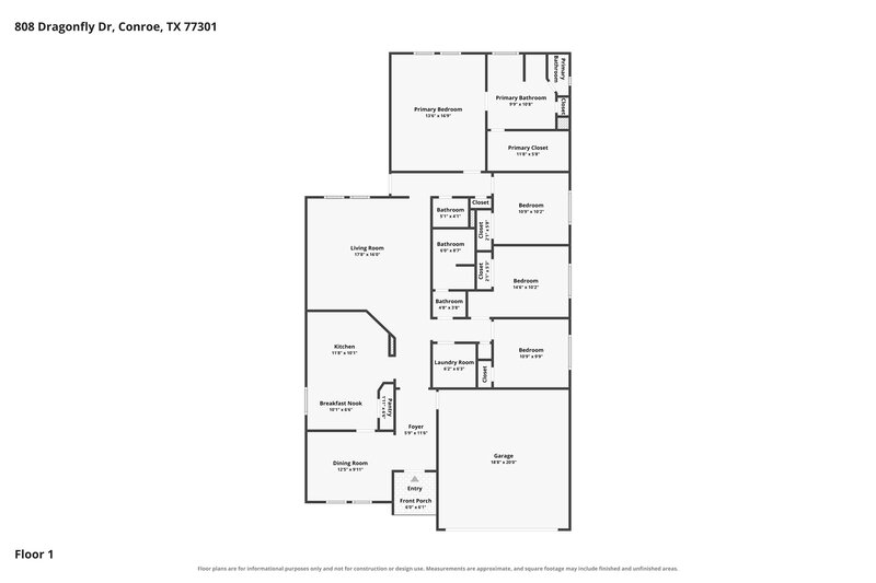 1,760/Mo, 808 Dragonfly Dr Conroe, TX 77301 Floor Plan View