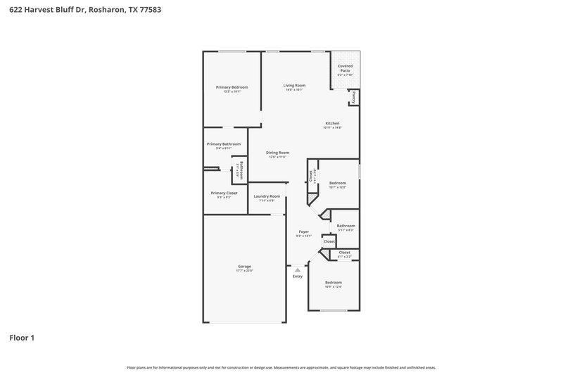 2,000/Mo, 622 Harvest Bluff Dr Rosharon, TX 77583 Floor Plan View