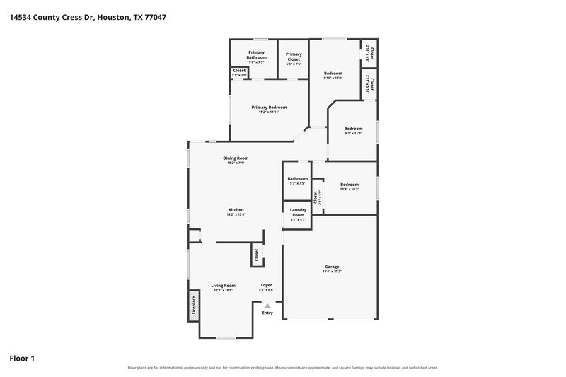 1,900/Mo, 14534 County Cress Dr Houston, TX 77047 Floor Plan View