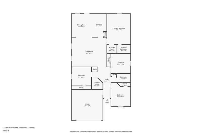 1,645/Mo, 11747 Elizabeth Ct Pinehurst, TX 77362 Floor Plan View