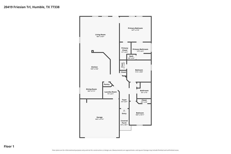 1,750/Mo, 20419 Friesian Trail Humble, TX 77338 Floor Plan View