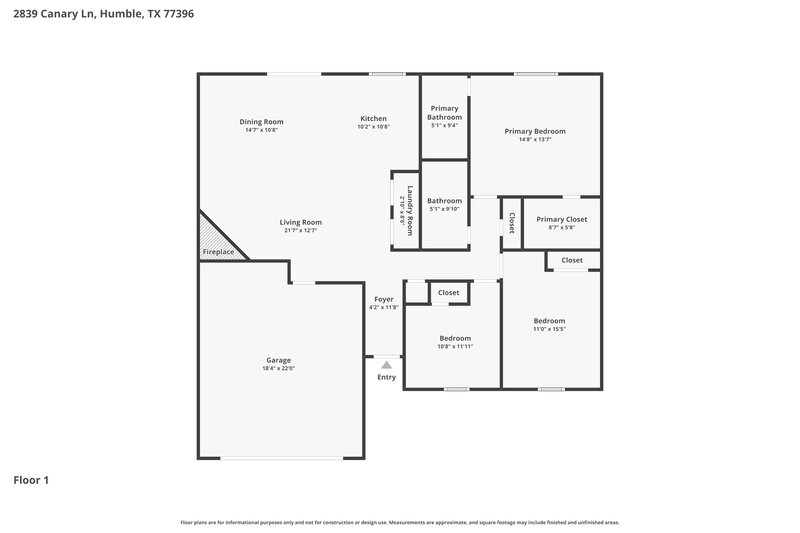 1,780/Mo, 2839 Canary Ln Humble, TX 77396 Floor Plan View