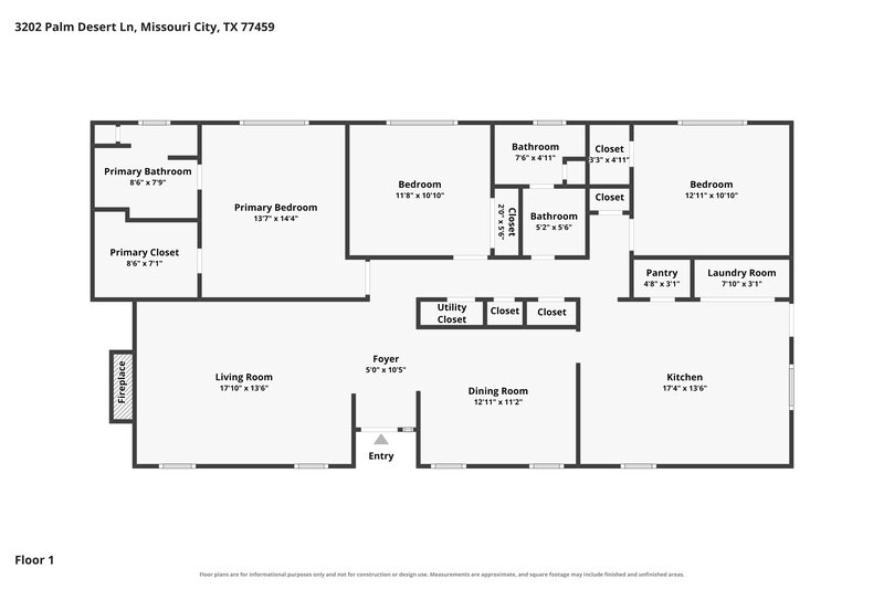 1,985/Mo, 3202 Palm Desert Ln Missouri City, TX 77459 Floor Plan View