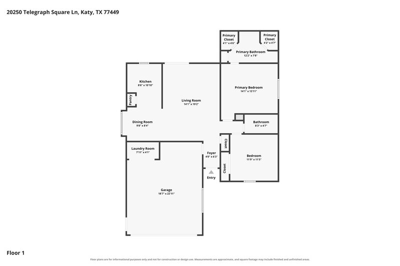 1,600/Mo, 20250 Telegraph Square Ln Katy, TX 77449 Floor Plan View