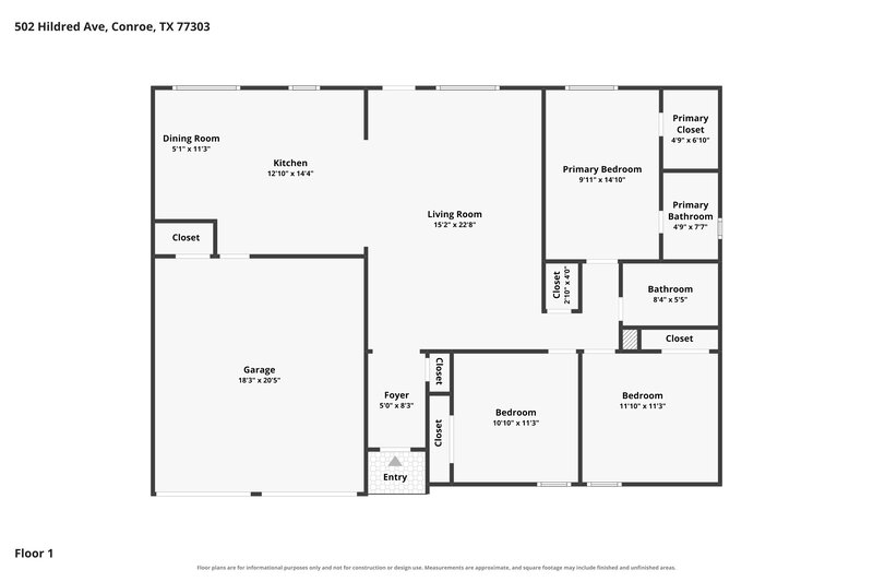 1,660/Mo, 502 Hildred Ave Conroe, TX 77303 Floor Plan View