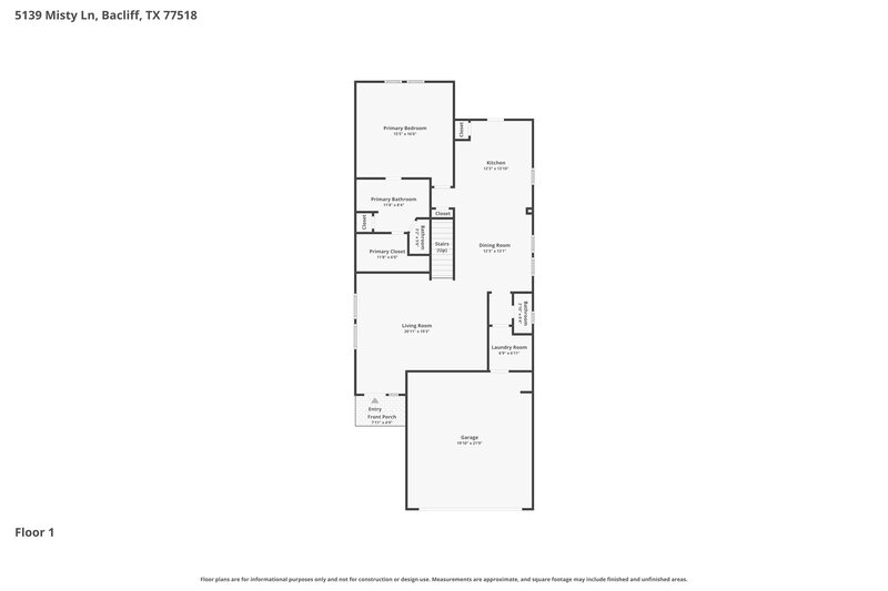 2,020/Mo, 5139 Misty Ln Bacliff, TX 77518 Floorplan View