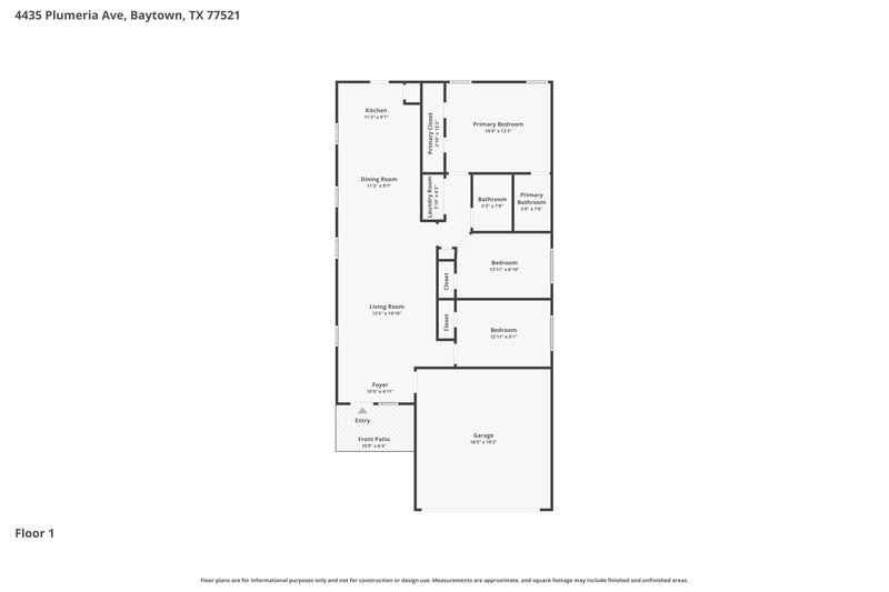 1,810/Mo, 4435 Plumeria Ave Baytown, TX 77521 Floor Plan View