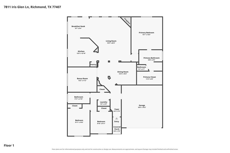 2,055/Mo, 7811 Iris Glen Ln Richmond, TX 77407 Floorplan View