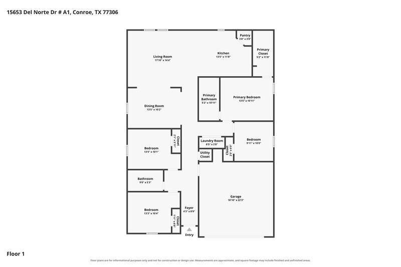 1,470/Mo, 15653 Del Norte Dr Conroe, TX 77306 Floor Plan View