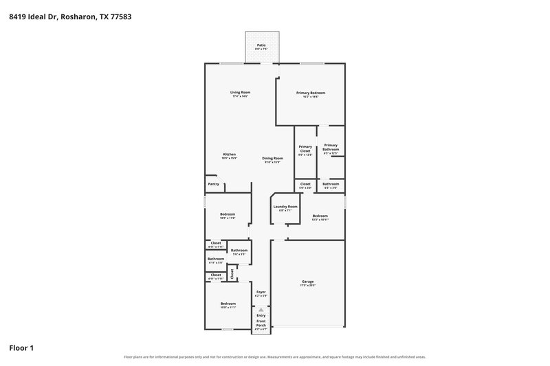 2,040/Mo, 8419 Ideal Dr Rosharon, TX 77583 Floor Plan View