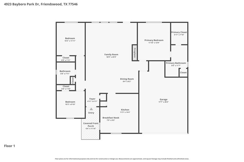 2,135/Mo, 4923 Bayboro Park Dr Friendswood, TX 77546 Floorplan View