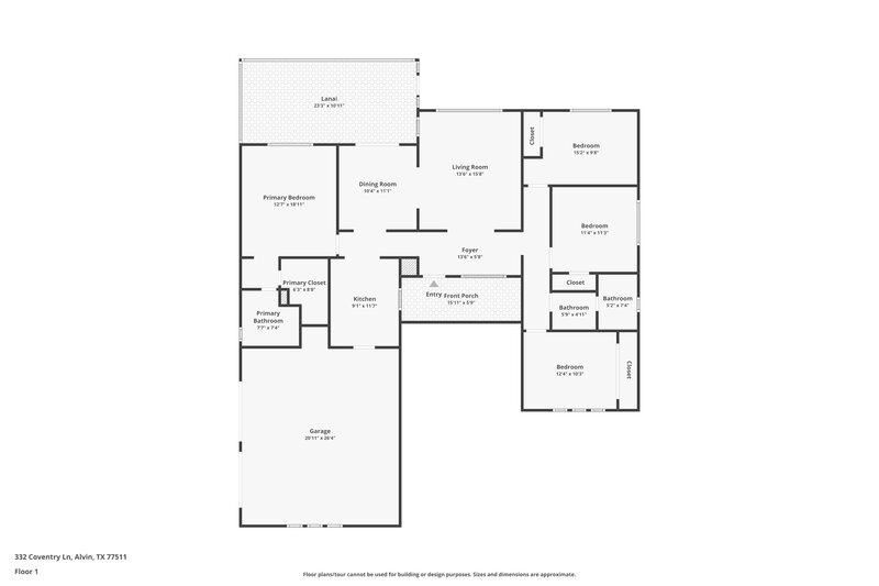 2,135/Mo, 332 Coventry Ln Alvin, TX 77511 Floor Plan View