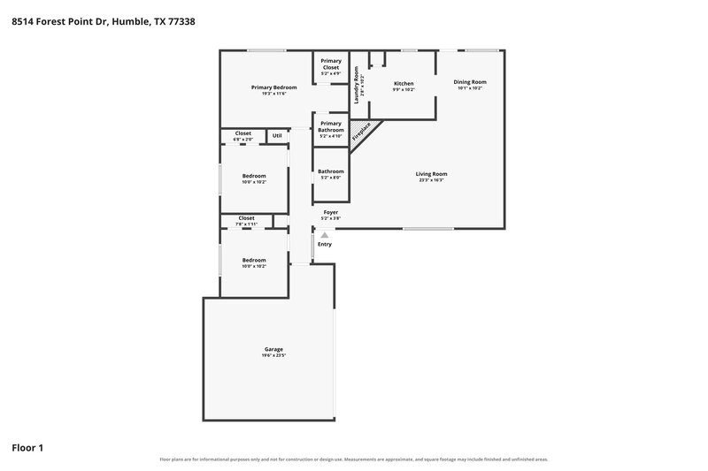 1,750/Mo, 8514 Forest Point Dr Humble, TX 77338 Floor Plan View