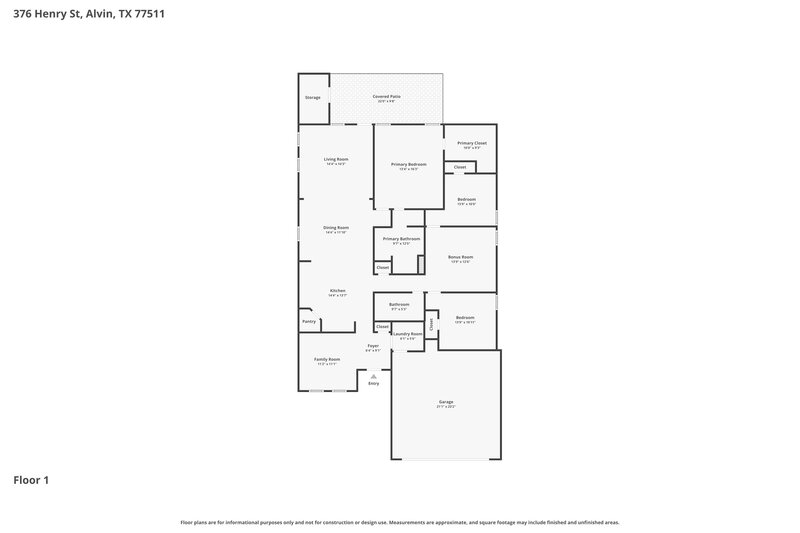 2,115/Mo, 376 Henry St Alvin, TX 77511 Floor Plan View
