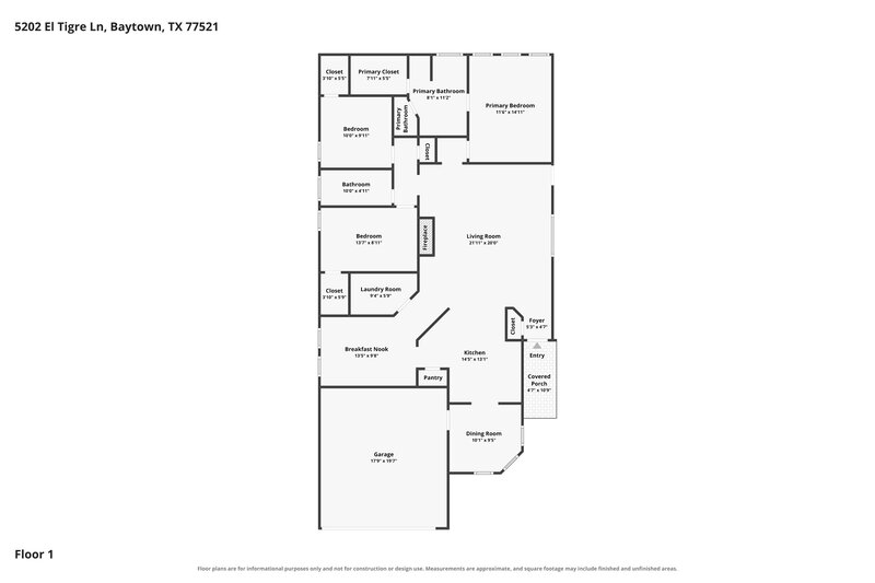 2,025/Mo, 5202 El Tigre Ln Baytown, TX 77521 Floor Plan View