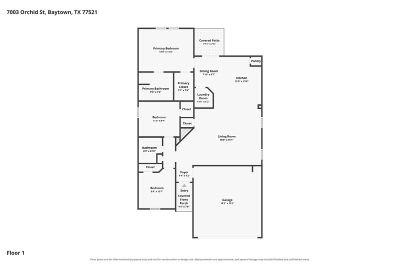 1,595/Mo, 7003 Orchid St Baytown, TX 77521 Floor Plan View