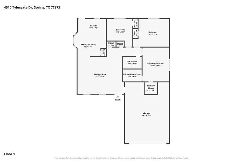 1,615/Mo, 4510 Tylergate Dr Spring, TX 77373 Floor Plan View