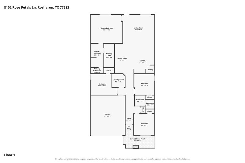 2,825/Mo, 8102 Rose Petals Ln Rosharon, TX 77583 Floorplan View