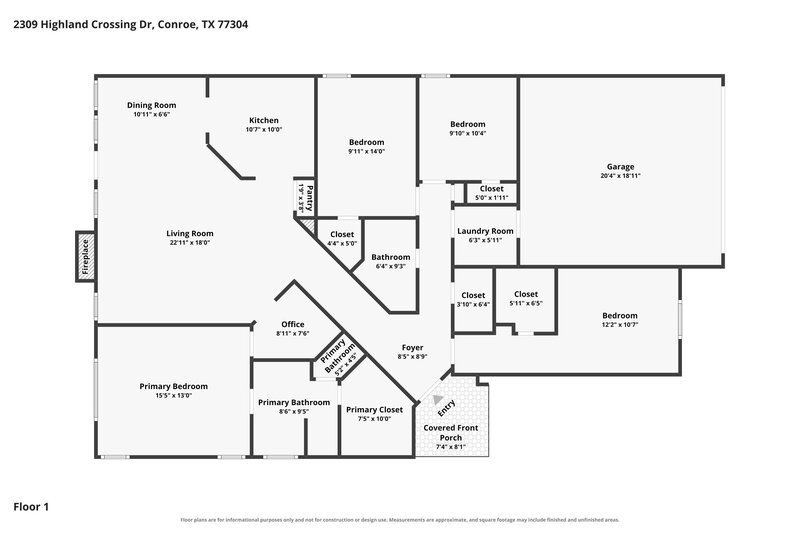1,875/Mo, 2309 Highland Crossing Dr Conroe, TX 77304 Floor Plan View