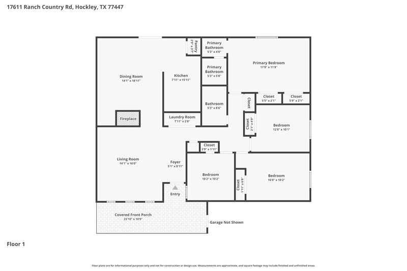 1,750/Mo, 17611 Ranch Country Rd Hockley, TX 77447 Floorplan View