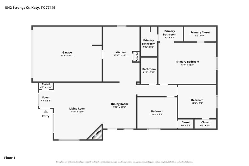 1,875/Mo, 1842 Strongs Ct Katy, TX 77449 Floor Plan View