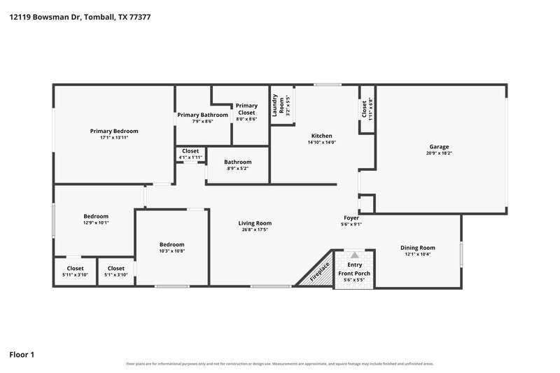 1,735/Mo, 12119 Bowsman Dr Tomball, TX 77377 Floor Plan View
