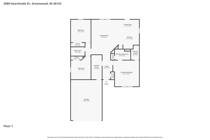 1,825/Mo, 2989 Hearthside Dr Greenwood, IN 46143 Floor Plan View