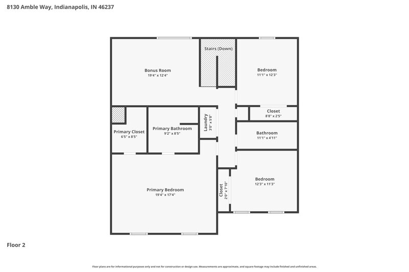 2,025/Mo, 8130 Amble Way Indianapolis, IN 46237 Floor Plan View 2