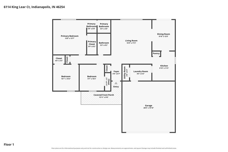 1,960/Mo, 6114 King Lear Ct Indianapolis, IN 46254 Floor Plan View