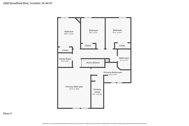 1,850/Mo, 2409 Woodfield Blvd Franklin, IN 46131 Floor Plan View