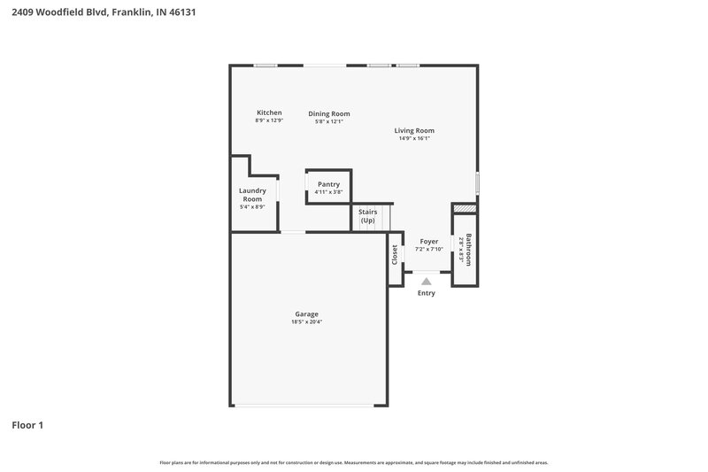 1,850/Mo, 2409 Woodfield Blvd Franklin, IN 46131 Floor Plan View 2