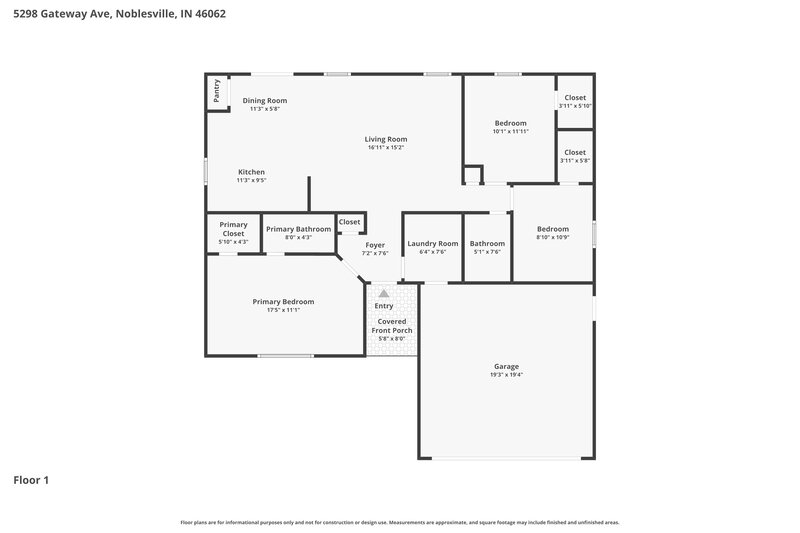 1,965/Mo, 5298 Gateway Ave Noblesville, IN 46062 Floor Plan View