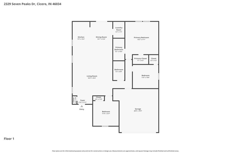 1,705/Mo, 2329 Seven Peaks Dr Cicero, IN 46034 Floor Plan View