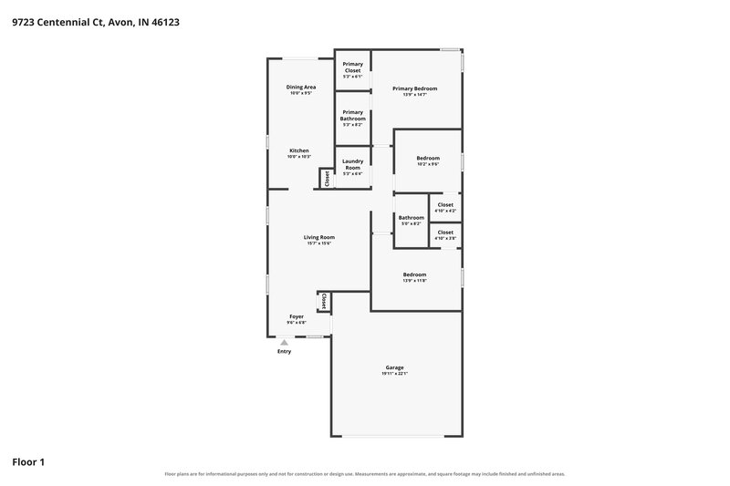 1,805/Mo, 9723 Centennial Ct Avon, IN 46123 Floor Plan View