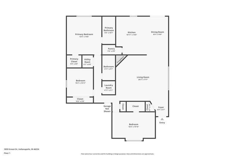 2,120/Mo, 1859 Ernest Dr Indianapolis, IN 46234 Floor Plan View
