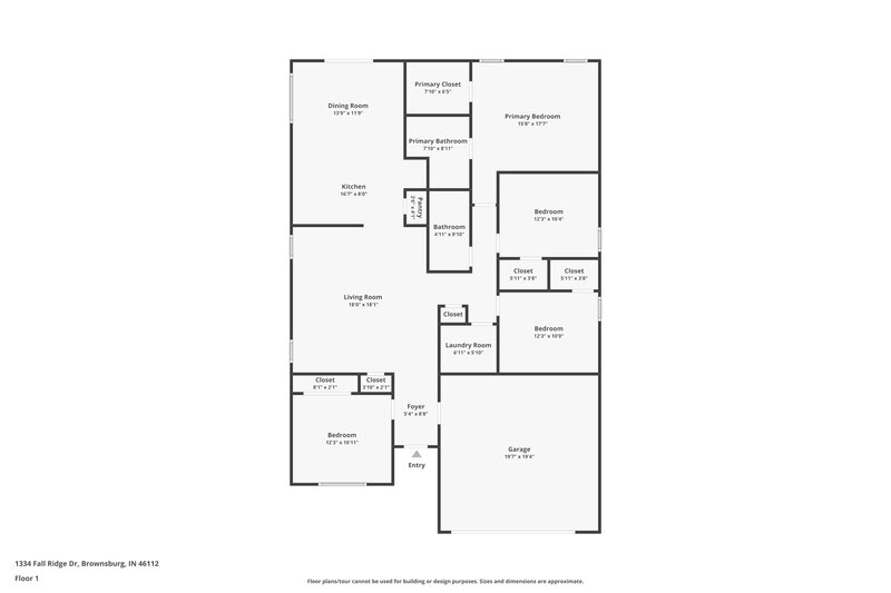 1,855/Mo, 1334 Fall Ridge Dr Brownsburg, IN 46112 Floor Plan View