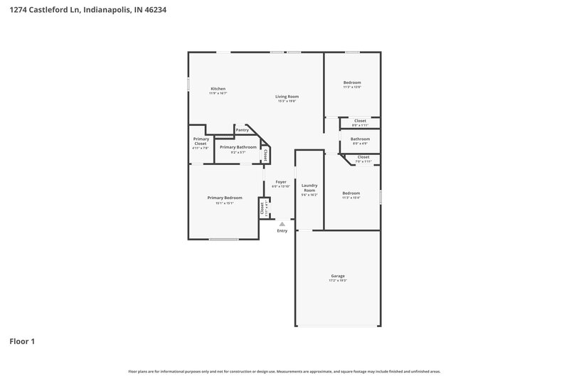 1,850/Mo, 1274 Castleford Ln Indianapolis, IN 46234 Floor Plan View