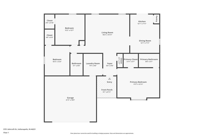 1,740/Mo, 5751 Ashcroft Dr Indianapolis, IN 46221 Floor Plan View